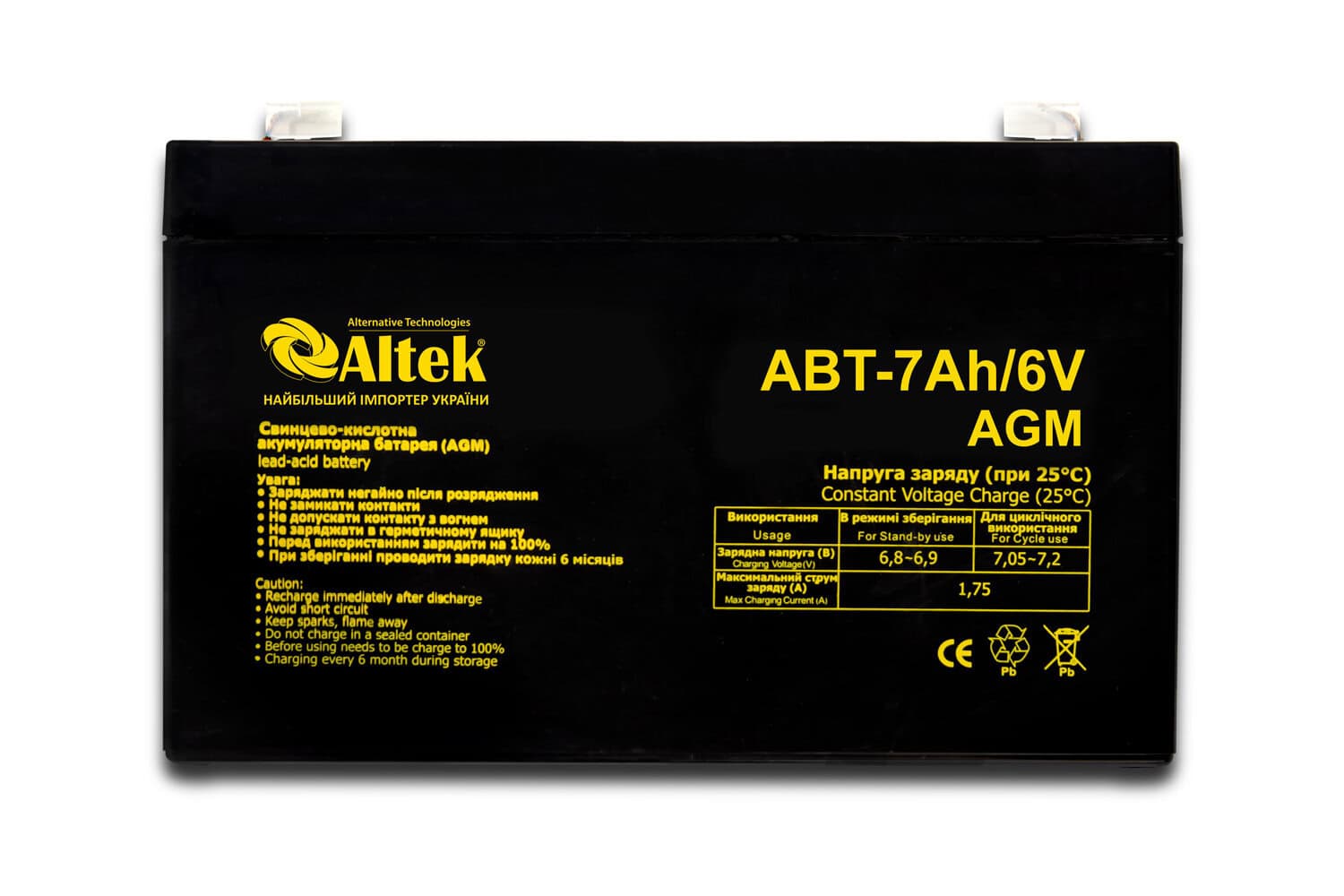 Акумулятор ALTEK ABT 7Ah 6V AGM Акумулятор ALTEK ABT 7Ah 6V AGM - Зображення 1