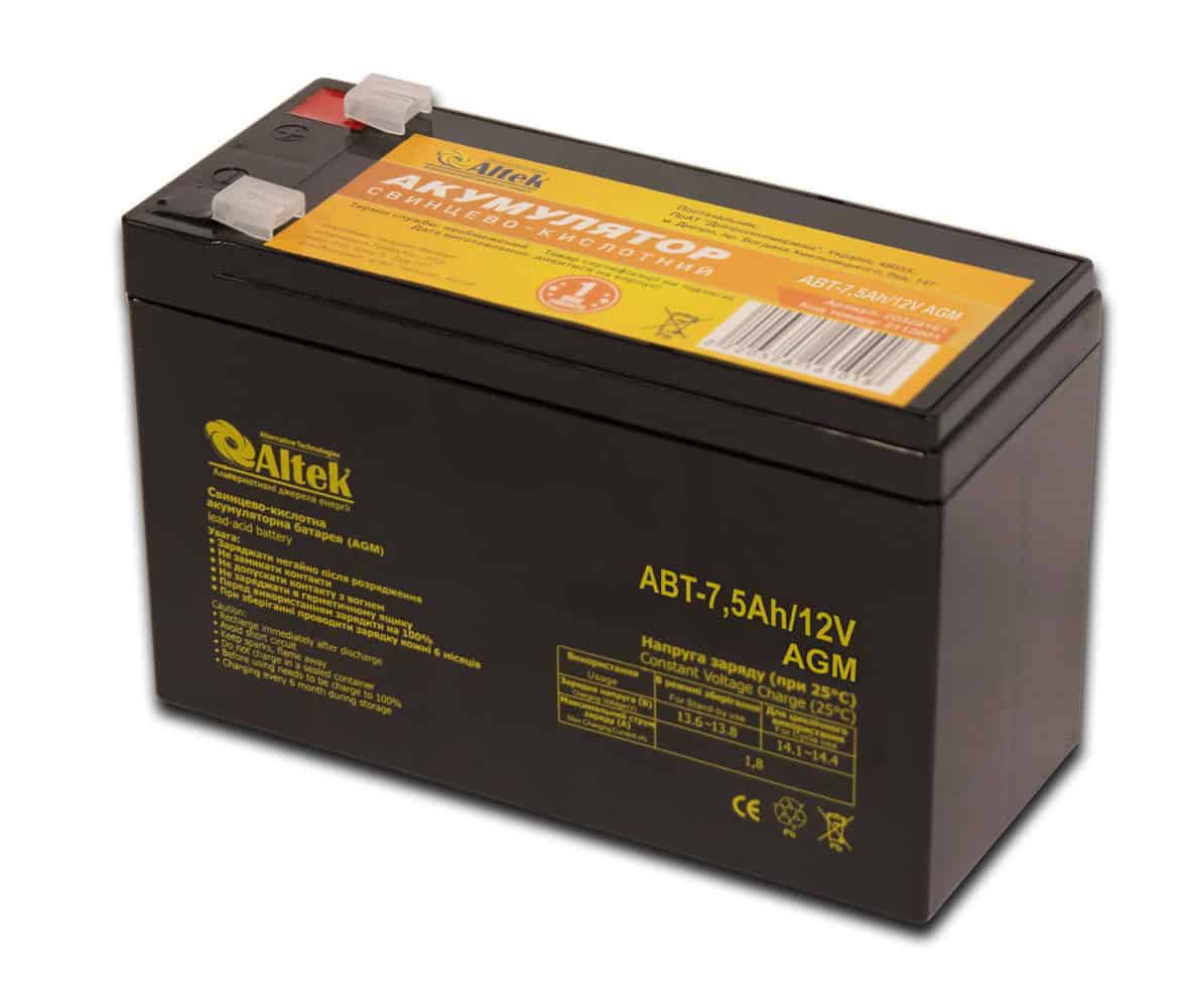 Акумулятор ALTEK ABT 7,5Ah 12V AGM Акумулятор ALTEK ABT 7,5Ah 12V AGM - Зображення 1