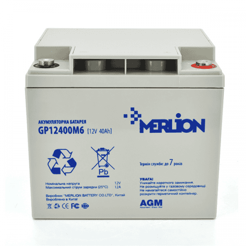 Акумулятор MERLION GP12400M6 40Ah 12V AGM Акумулятор MERLION GP12400M6 40Ah 12V AGM - Зображення 1